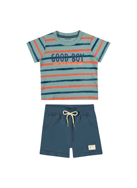 04 conjunto bebe menino camiseta e bermuda good boy coloritta