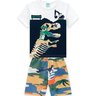 01 pijama menino camiseta e bermuda dino esqueleto brilha no escuro kyly branco