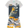 02 pijama menino camiseta e bermuda dino esqueleto brilha no escuro kyly branco