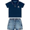 01 conjunto bebe menino polo e bermuda barquinho mundi