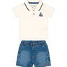 03 conjunto bebe menino polo e bermuda barquinho mundi