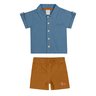 01 conjunto menino camisa e bermuda botoes amadeirados coloritta