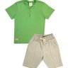 02 conjunto menino camiseta e bermuda sarja botoes amadeirados fbr