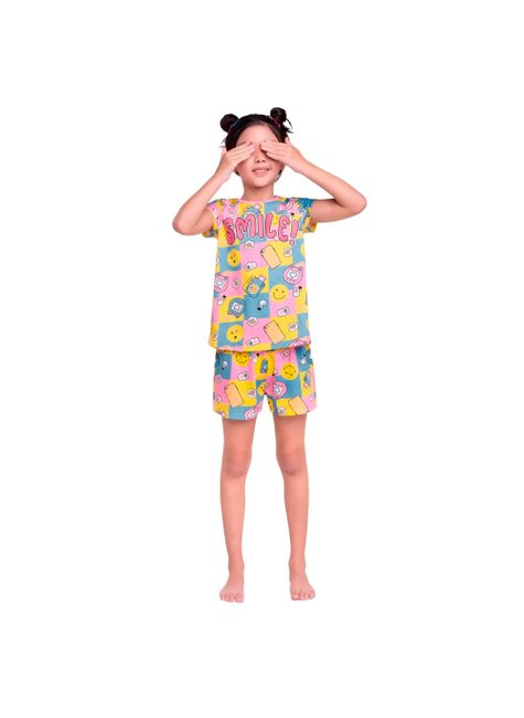 03 pijama camiseta e short smile brilha no escuro kyly
