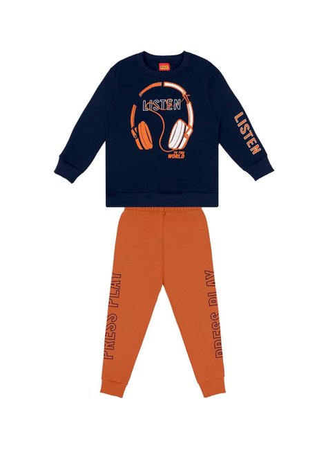 02 conjunto flanelado menino blusao e calca moletom fone kyly