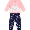 04 conjunto bebe menina flanelado blusao e calca moletom ursinho floral brandili off white p