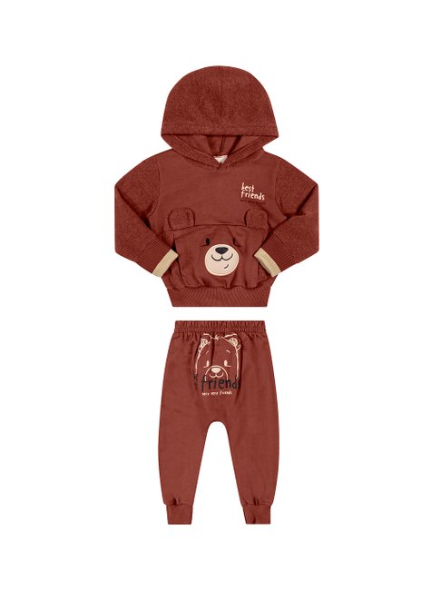 01 conjunto flanelado blusao ursinho best friends e calca moletom menino angero