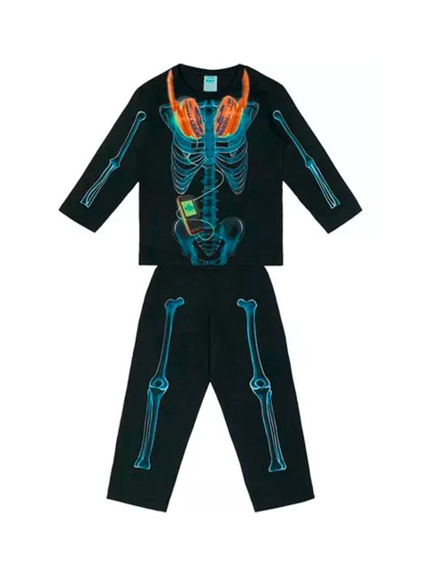 03 pijama menino camiseta e calca esqueleto kyly