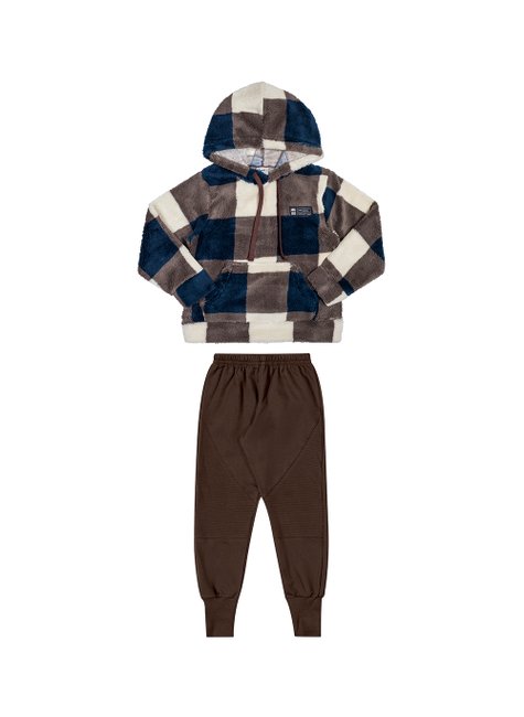 02 conjunto menino casaco pelo xadrez e moletom angero