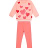 02 conjunto bebe menina flanelado blusao e legging coracoes carinhoso