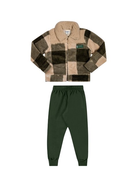 02 conjunto menino jaqueta pelo xadrez e calca moletom angero