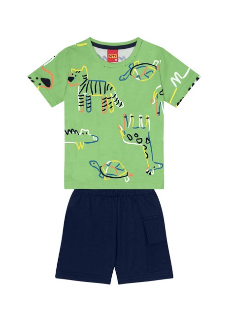 01 conjunto menino camiseta e bermuda moletinho safari kyly azul escuro 2