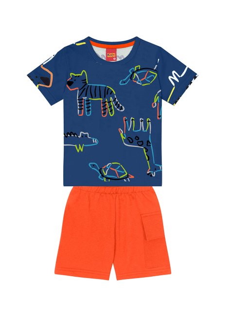 02 conjunto menino camiseta e bermuda moletinho safari kyly azul escuro 2