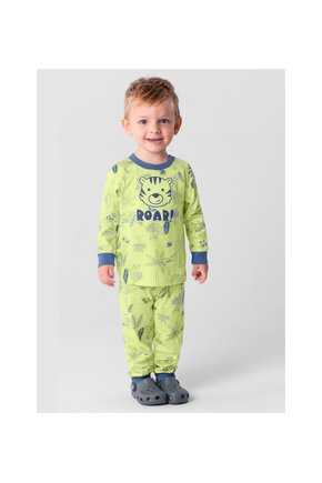 01 pijama menino camiseta e calca tigre roar brilha no escuro brandili verde claro 4