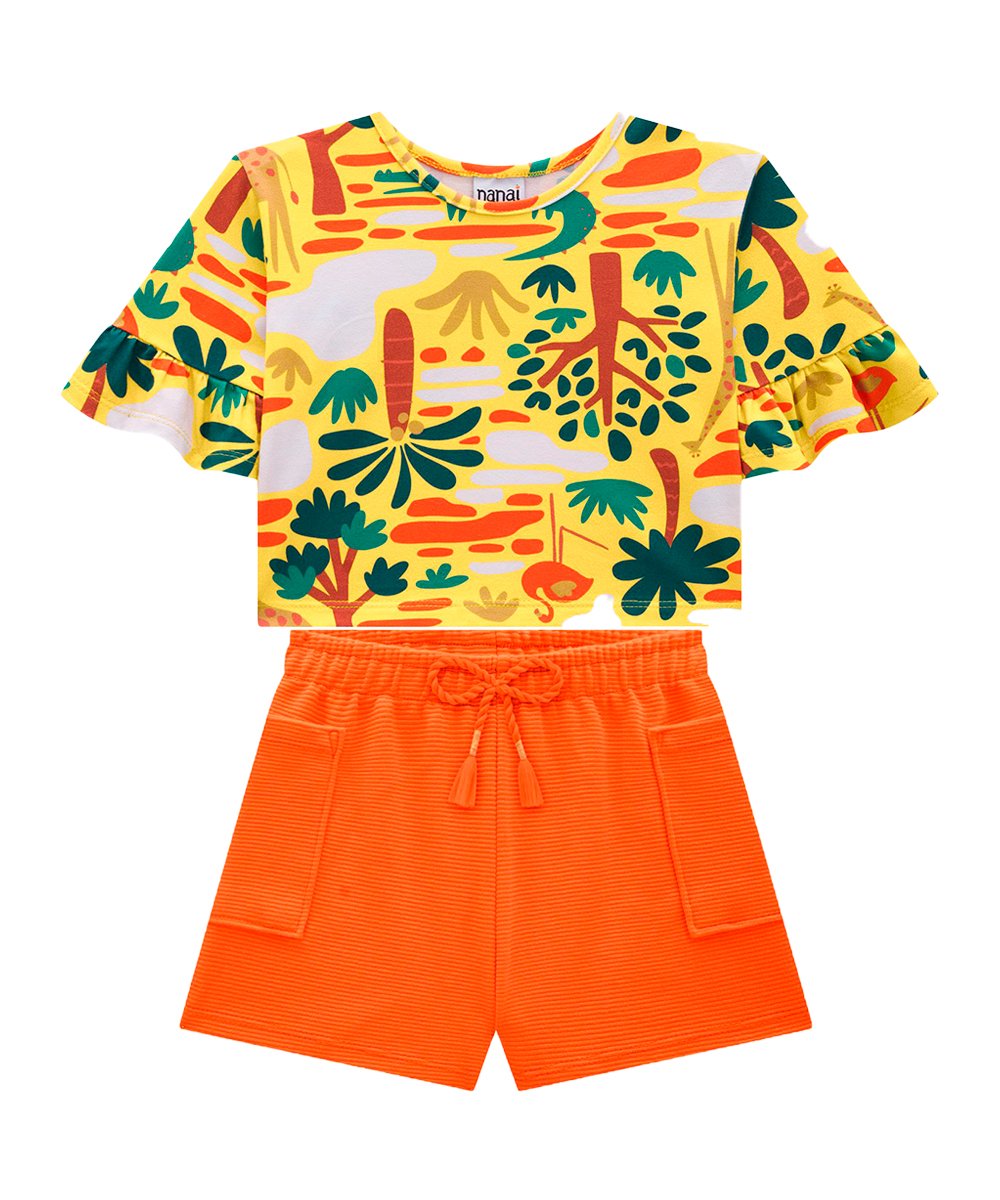 nanasii Conjunto Menina Blusa e Short Safari - Nanai