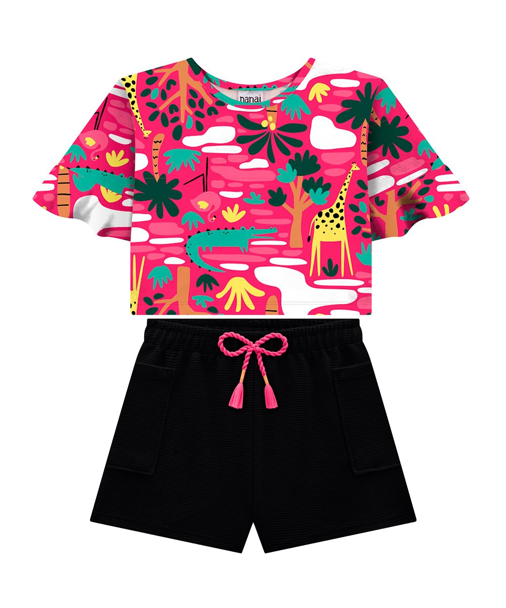 nanasii Conjunto Menina Blusa e Short Safari - Nanai