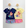 01 conjunto menina blusa e short ursinho laco catolele amarelo 2