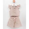01 conjunto menina blusa e short listrado cinto strass kiki xodo bege 10