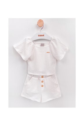 01 conjunto menina blusa e short texturizado coloritta branco 8