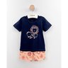 01 conjunto menino camiseta e bermuda leao aplique elian azul p