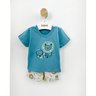 03 conjunto menino camiseta e bermuda leao aplique elian azul p