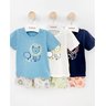04 conjunto menino camiseta e bermuda leao aplique elian azul p
