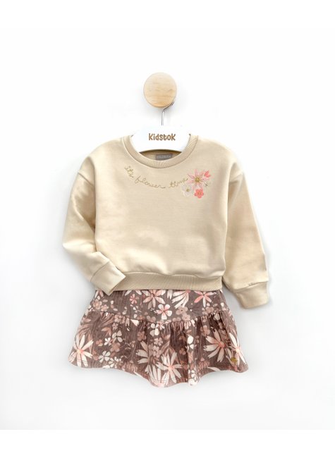 03 conjunto menina blusao e short saia floral coloritta bege 3