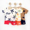02 conjunto bebe menino camiseta e bermuda moletinho formas kidstok laranja m