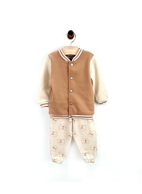 03 conjunto menino jaqueta e calca moletom urso bordado trick nick areia g