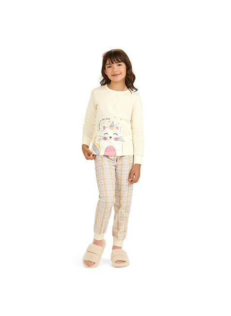 05 pijama menina manga longa gatinho unicornio brilha no escuro angero off white 3