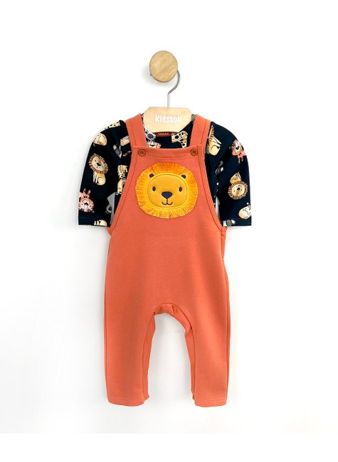 04 conjunto bebe menino body jardineira moletom leaozinho kyly cinza chumbo g