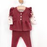 01 conjunto menina blusa cotton colete e calca veludo kidstok marrom g