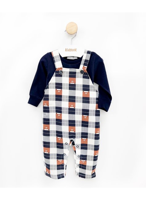 04 conjunto bebe menino camiseta jardineira moletom xadrez trick nick azul marinho g