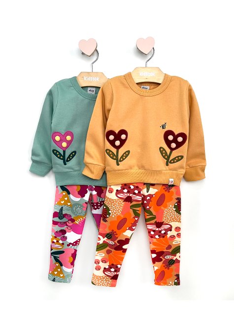 02 conjunto menina blusao moletom e legging floral pompom elian caramelo 4
