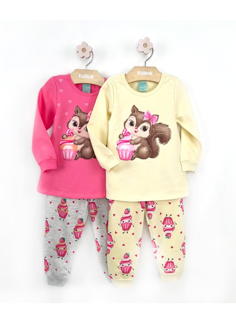 02 pijama menina moletom flanelado esquilo brilha no escuro kyly amarelo claro 6