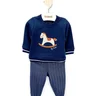 03 conjunto bebe menino blusao e calca moletom cavalinho bordado mundi azul m