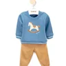 04 conjunto bebe menino blusao e calca moletom cavalinho bordado mundi azul m