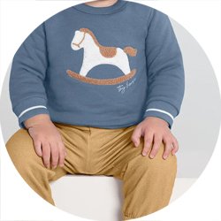 05 conjunto bebe menino blusao e calca moletom cavalinho bordado mundi azul m