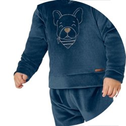 01 conjunto bebe menino blusao e calca plush dog kiko baby cinza chumbo g
