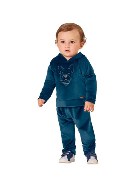 02 conjunto bebe menino blusao e calca plush dog kiko baby cinza chumbo g