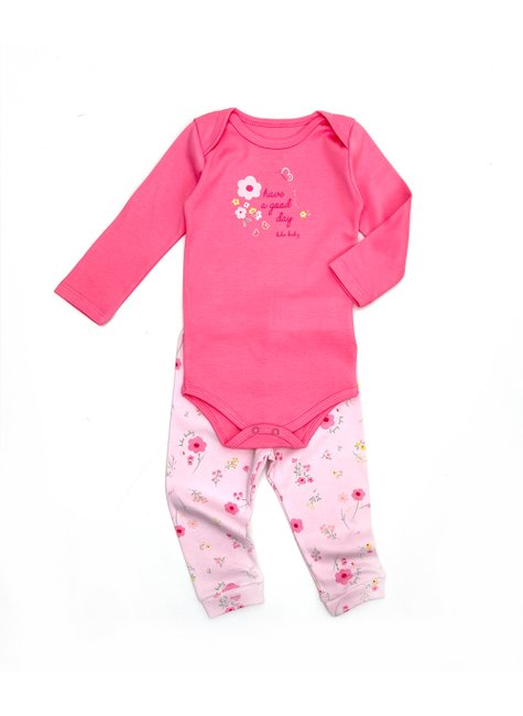 02 conjunto bebe menina body e mijao florzinhas kiko baby pessego m