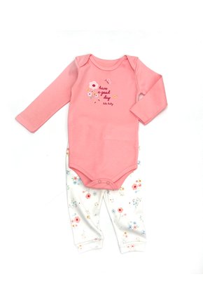 03 conjunto bebe menina body e mijao florzinhas kiko baby pessego m