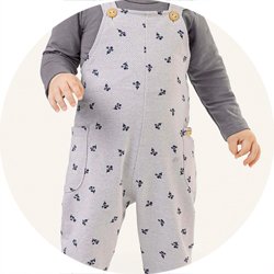 03 conjunto menina body e jardineira raminhos coloritta areia p