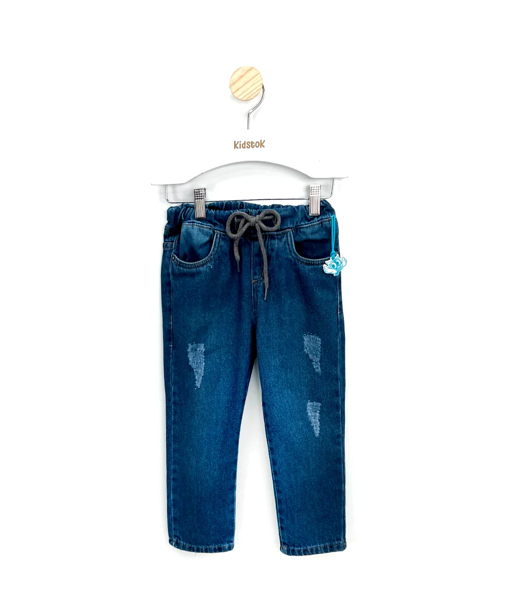 Cal&ccedil;a Menino Jeans Bolsos Punho El&aacute;stico - Kidstok