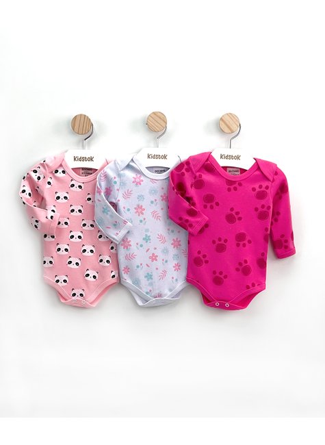 01 kit body bebe menina manga longa c 3 estampado kidstok m