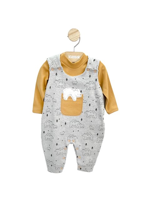 01 conjunto bebe menino body e jardineira moletom urso nilly baby cinza claro m