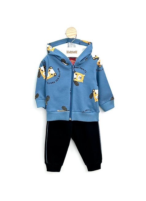 03 conjunto bebe menino jaqueta e calca moletom ursinho kyly azul m