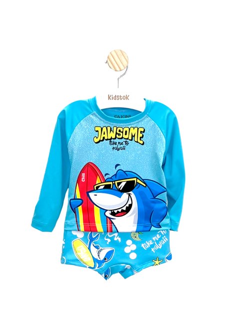 01 conjunto menino camiseta sunga uv tubarao prancha fakini azul 2