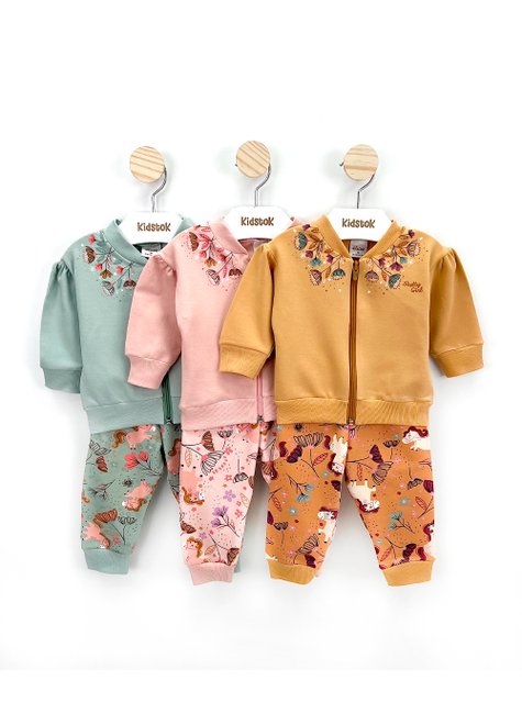 01 conjunto menina jaqueta e calca molecotton floral ponei elian caramelo 3