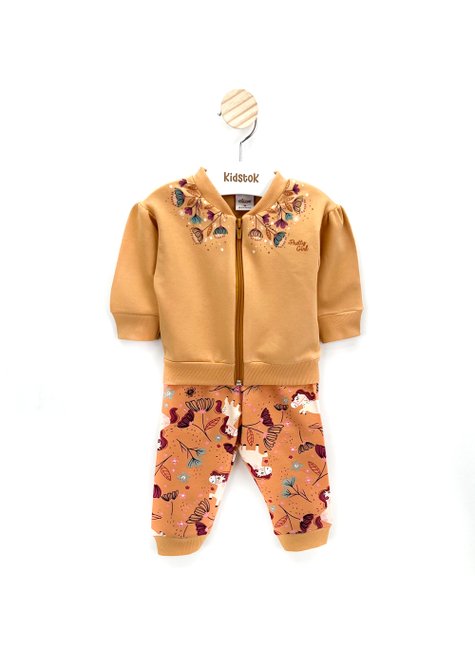 04 conjunto menina jaqueta e calca molecotton floral ponei elian caramelo 3